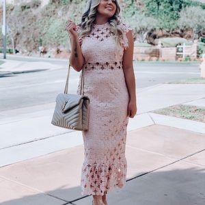 Blush Pink Crochet Midi Dress
